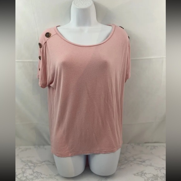 Notations Tops - Notations Short Sleeve Shirt Womens L Pink Button Accent Blouse Top N​​​